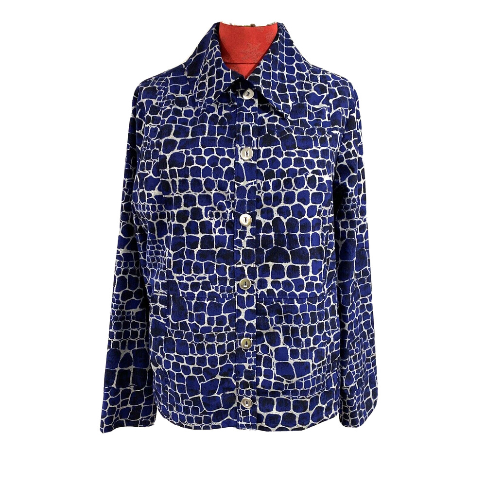 Zenergy by Chicos Blue Silver Lightweight Jacket Button Front Stretch Casual
